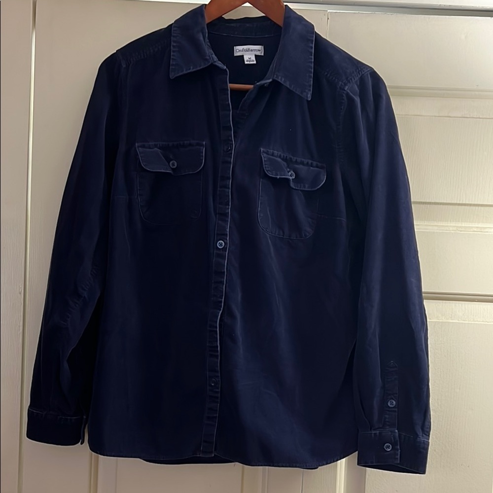 Croft &Barrow Midnight Blue Corduroy Shirt 100% Cotton Flap Button Pockets
